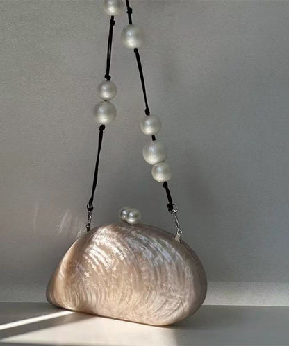Chic White Acrylic Shell Shape Pearl Strap Clutch