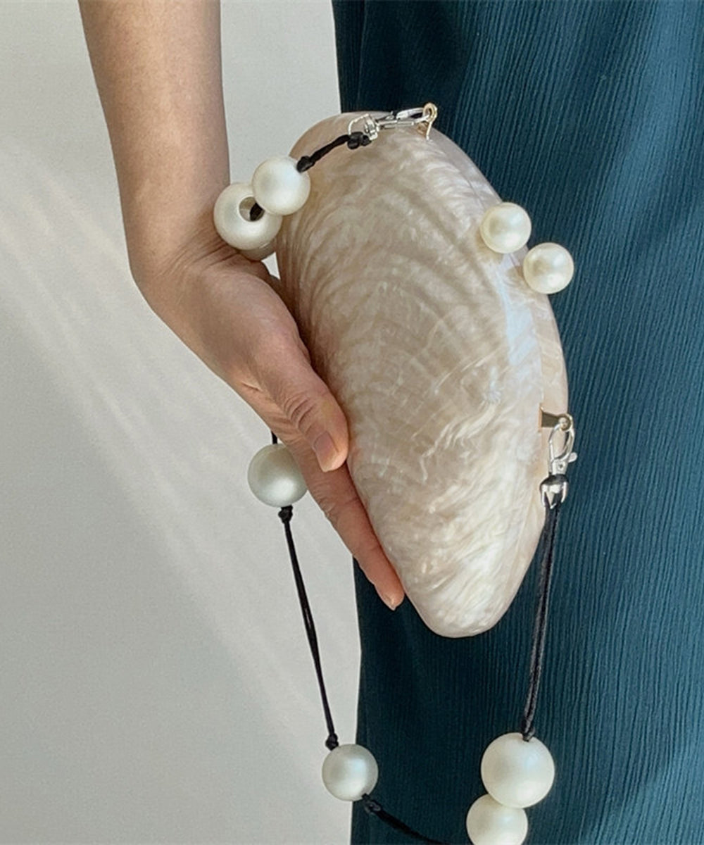 Chic White Acrylic Shell Shape Pearl Strap Clutch