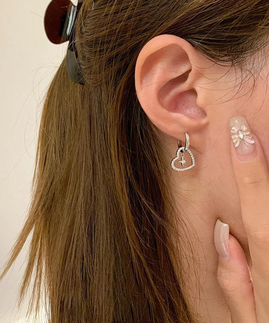 Chic White Alloy Zircon Hollow Out Love Cross Hoop Earrings