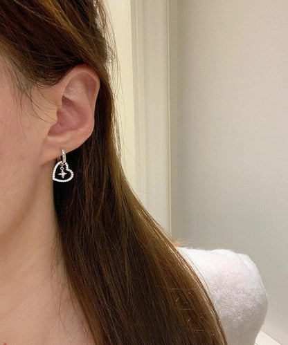 Chic White Alloy Zircon Hollow Out Love Cross Hoop Earrings