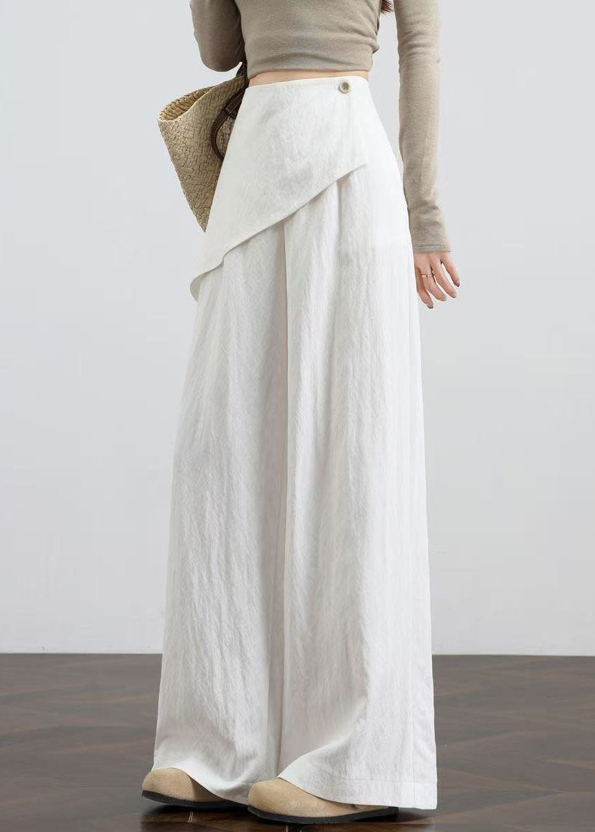 Chic White Asymmetrical Patchwork Cotton Straight Pants Fall