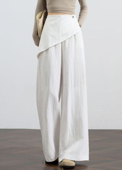 Chic White Asymmetrical Patchwork Cotton Straight Pants Fall