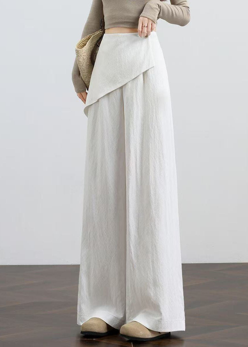 Chic White Asymmetrical Patchwork Cotton Straight Pants Fall