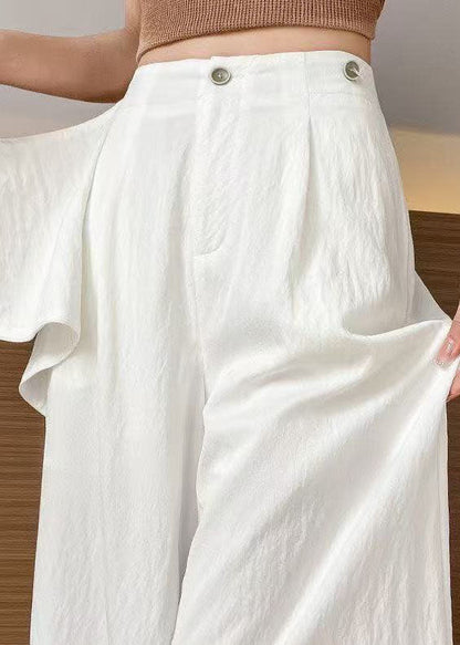 Chic White Asymmetrical Patchwork Cotton Straight Pants Fall