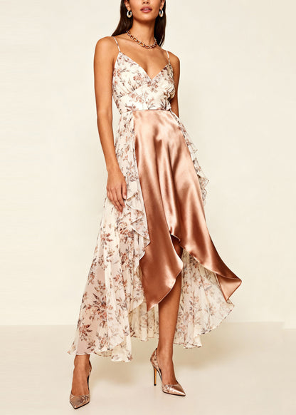 Chic White Asymmetrical Patchwork Print Chiffon Holiday Beach Dress Summer