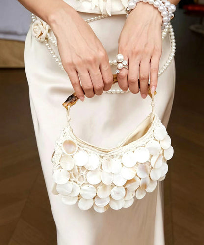 Chic White Bamboo Handle Shell Sequins Tote