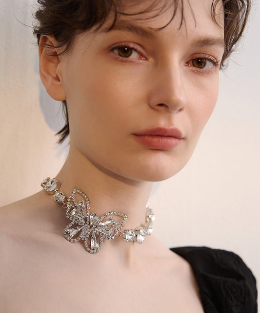 Chic White Butterfly Sparkling Zircon Choker