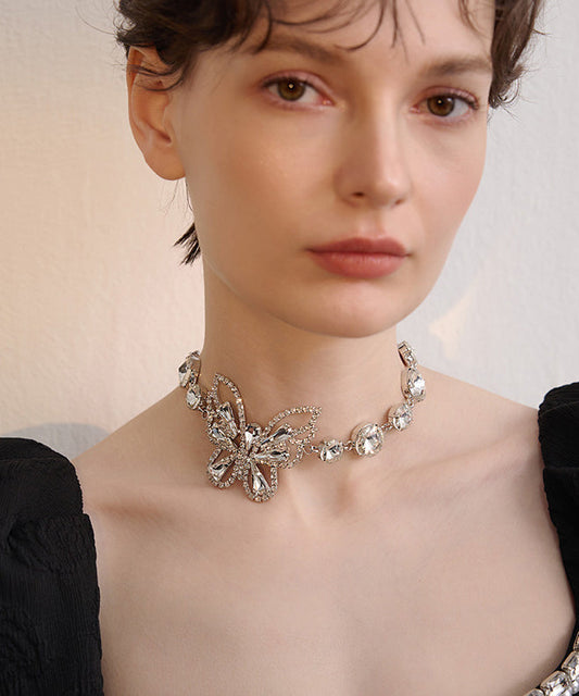 Chic White Butterfly Sparkling Zircon Choker
