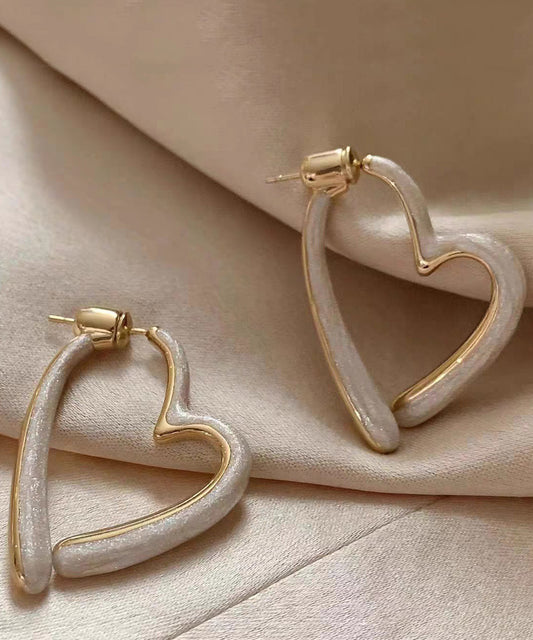 Chic White Copper Alloy Drip Glaze Love Drop Earrings