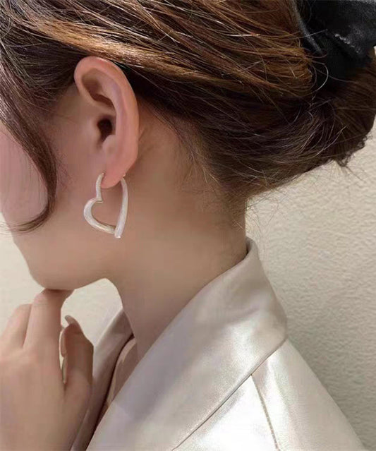 Chic White Copper Alloy Drip Glaze Love Drop Earrings