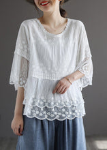 Load image into Gallery viewer, Chic White Embroidered Lace PatchworkTops Half Sleeve