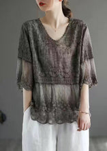 Load image into Gallery viewer, Chic White Embroidered Lace PatchworkTops Half Sleeve