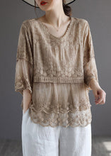 Load image into Gallery viewer, Chic White Embroidered Lace PatchworkTops Half Sleeve