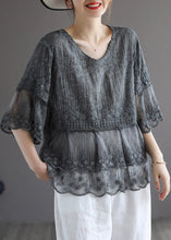 Load image into Gallery viewer, Chic White Embroidered Lace PatchworkTops Half Sleeve