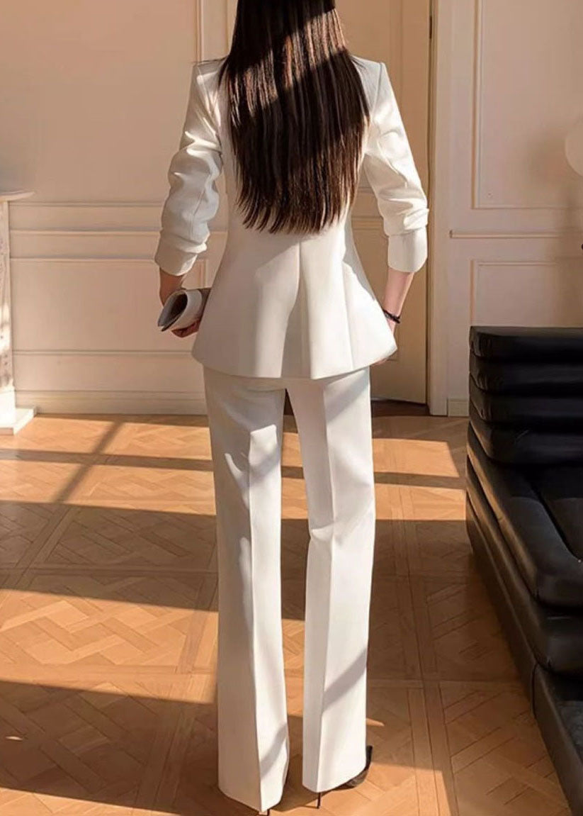 Chic White Embroidered Suit Coat And Pants Two Pieces Set Fall