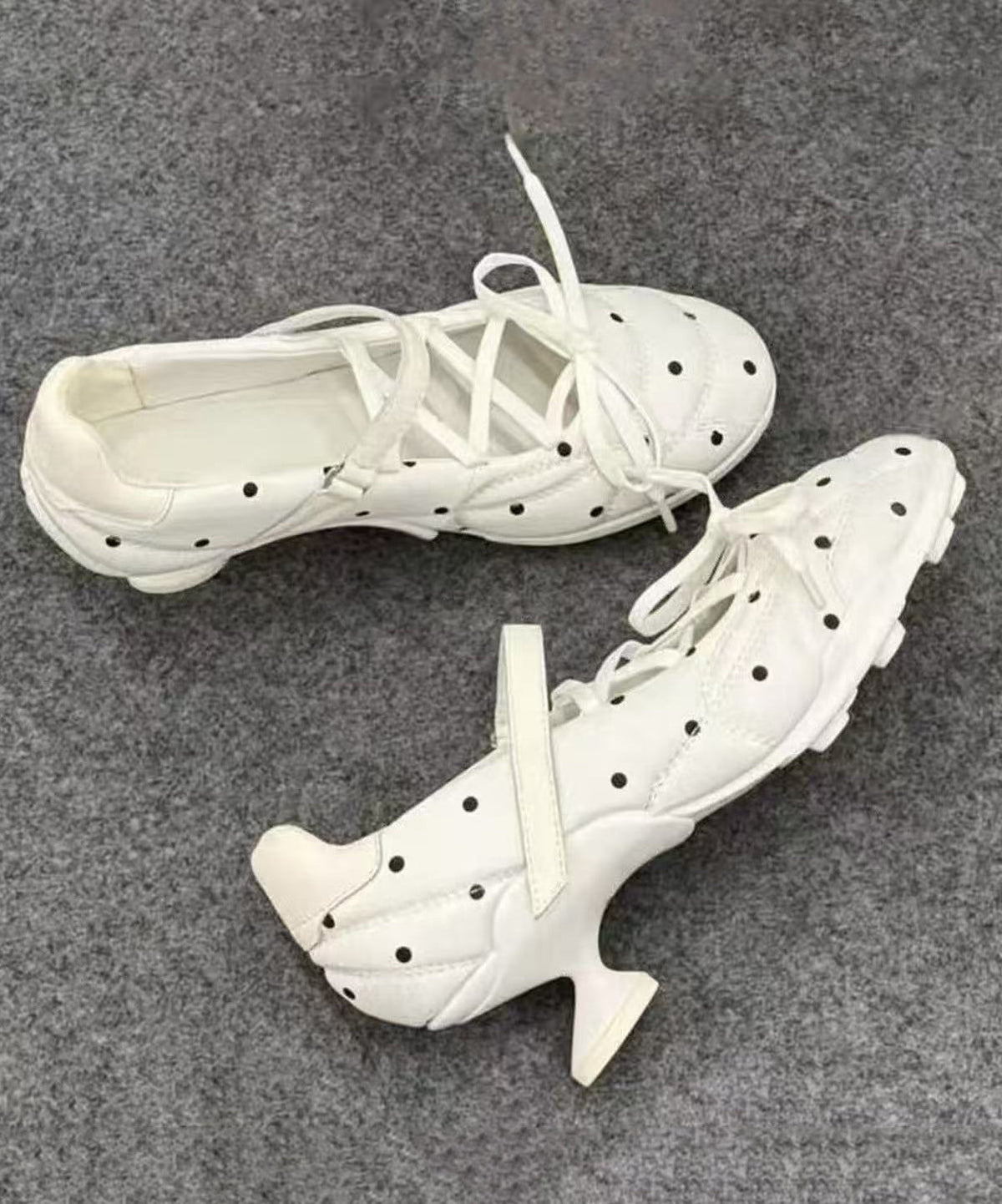 Chic White Faux Leather Lace Up Splicing High Heels