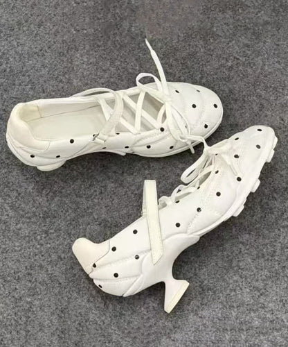 Chic White Faux Leather Lace Up Splicing High Heels