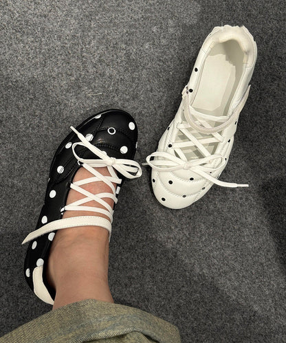 Chic White Faux Leather Lace Up Splicing High Heels