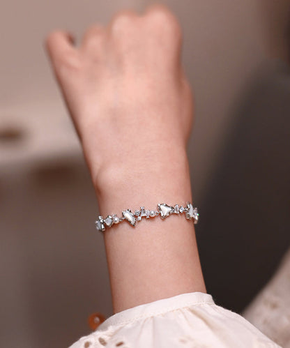 Chic White Natural Freshwater Pearl Mother Of Pearl Zircon Adjustable Silver Bracelet