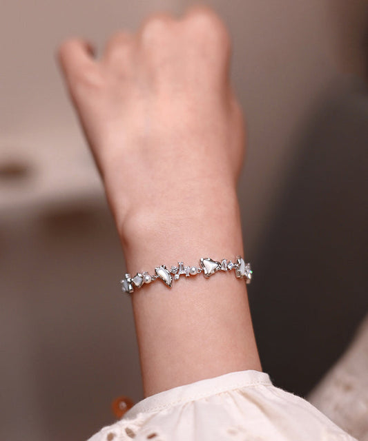 Chic White Natural Freshwater Pearl Mother Of Pearl Zircon Adjustable Silver Bracelet