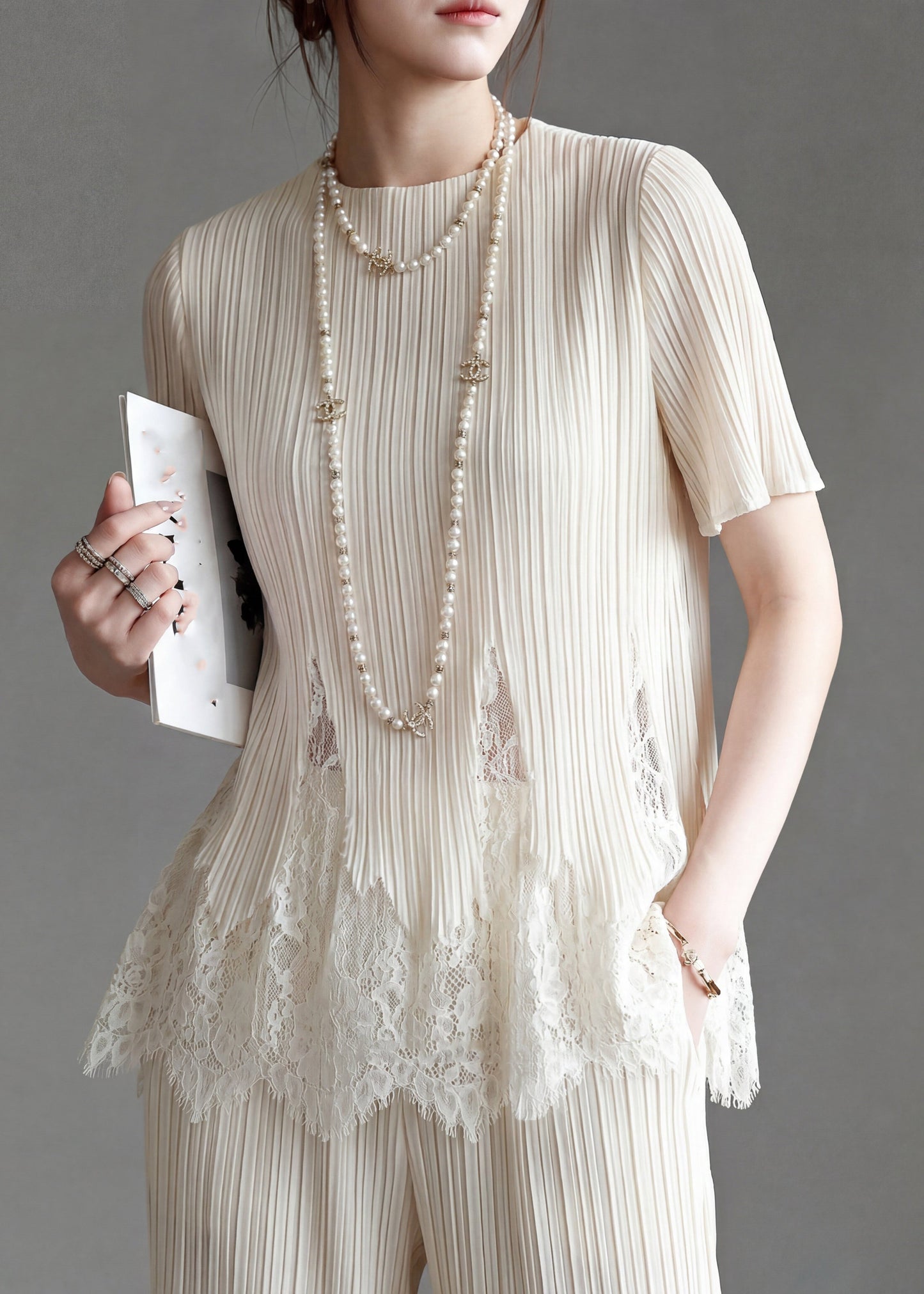 Chic White O-Neck Lace Patchwork T Shirt Summer