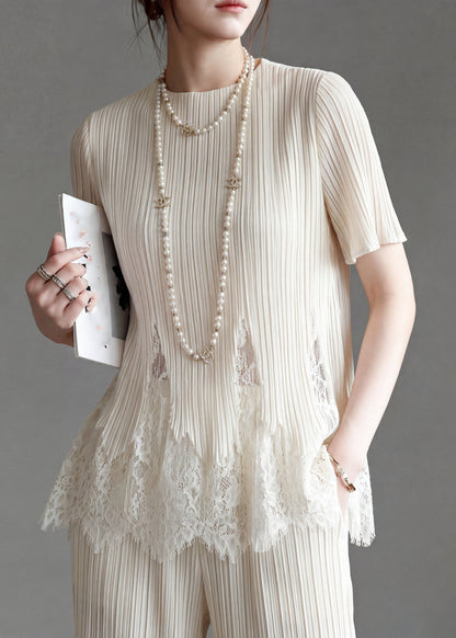 Chic White O-Neck Lace Patchwork T Shirt Summer