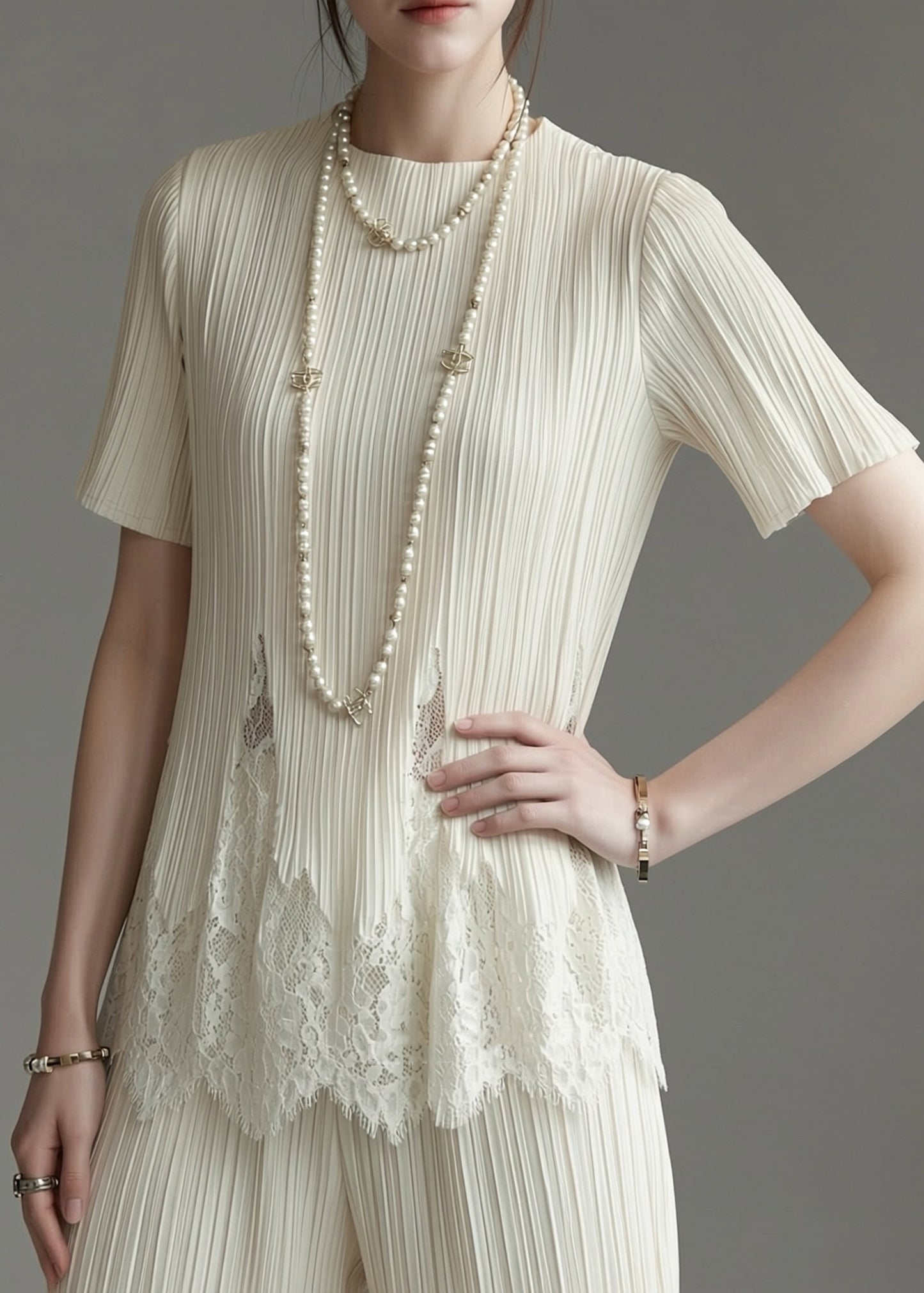 Chic White O-Neck Lace Patchwork T Shirt Summer
