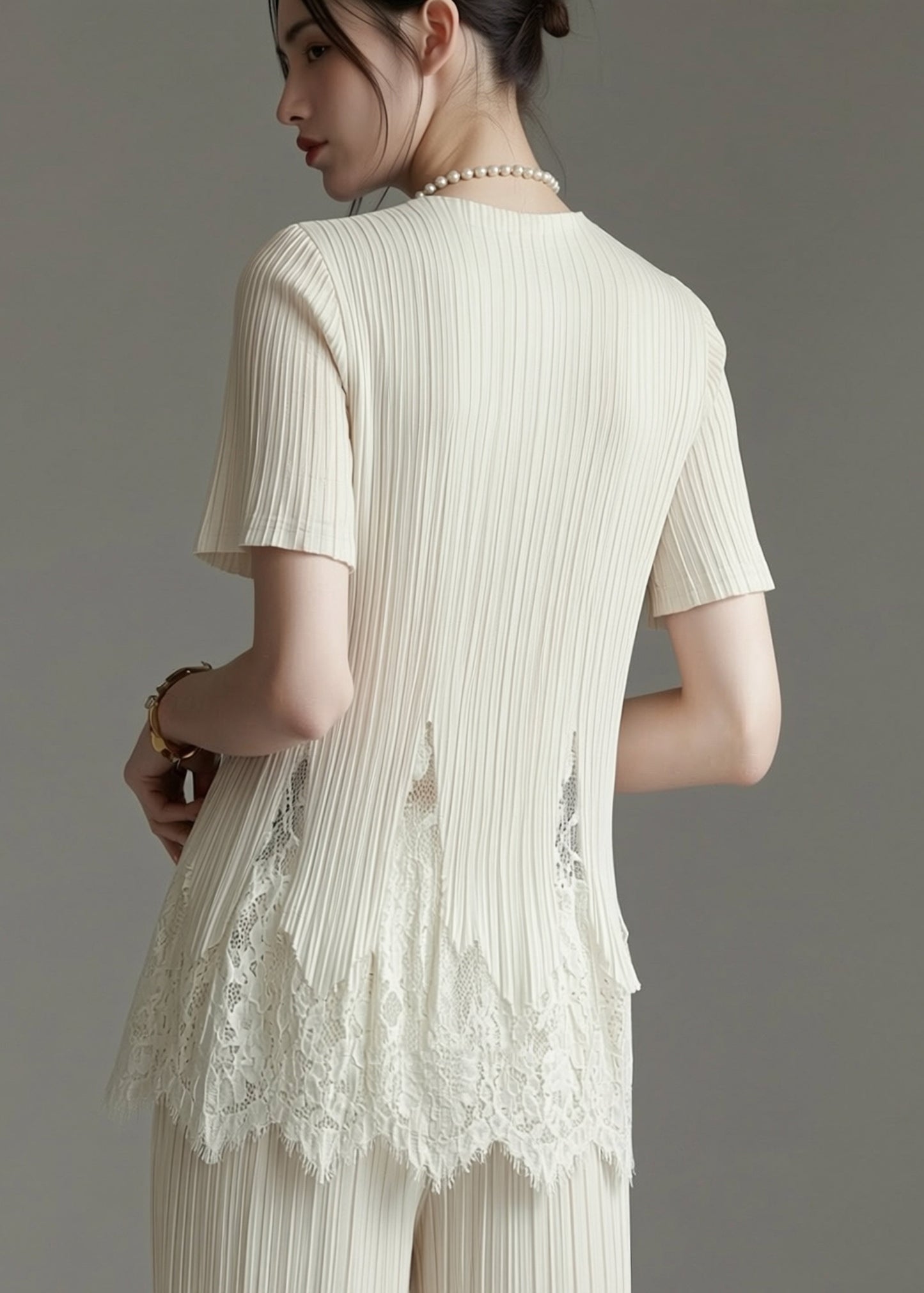 Chic White O-Neck Lace Patchwork T Shirt Summer