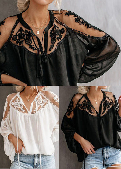 Chic White Oversized Patchwork Lace Shirt Summer