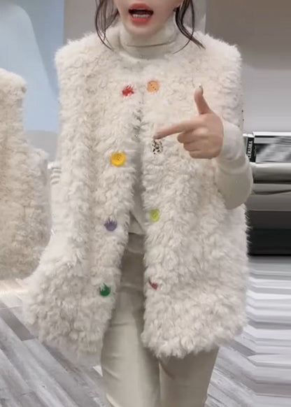 Chic White Oversized Warm Fuzzy Fur Fluffy Vests Winter