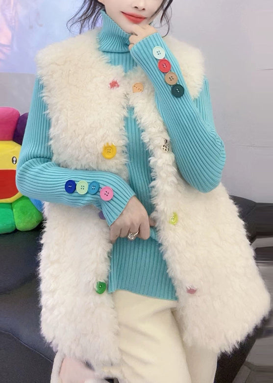 Chic White Oversized Warm Fuzzy Fur Fluffy Vests Winter