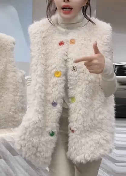 Chic White Oversized Warm Fuzzy Fur Fluffy Vests Winter