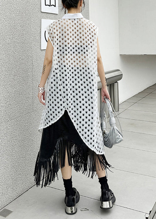 Chic White Peter Pan Collar Hollow Out Cotton Shirt Tops Summer