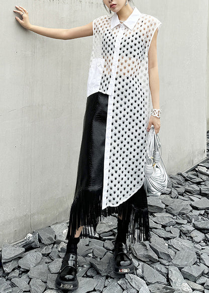 Chic White Peter Pan Collar Hollow Out Cotton Shirt Tops Summer