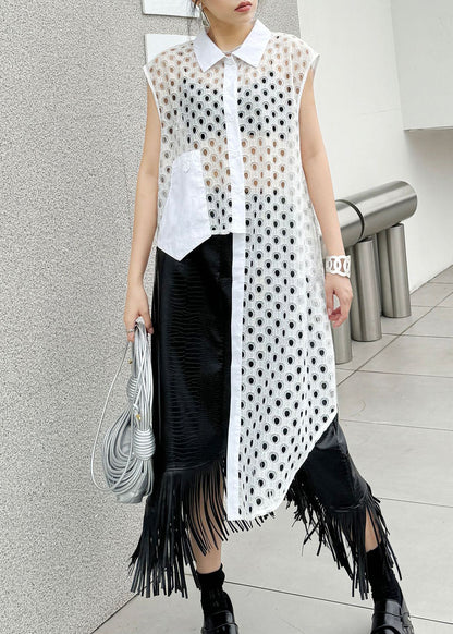 Chic White Peter Pan Collar Hollow Out Cotton Shirt Tops Summer