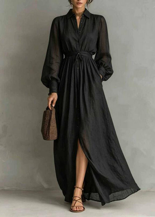 Chic White Peter Pan Collar Tunic Maxi Shirts Dress Lantern Sleeve