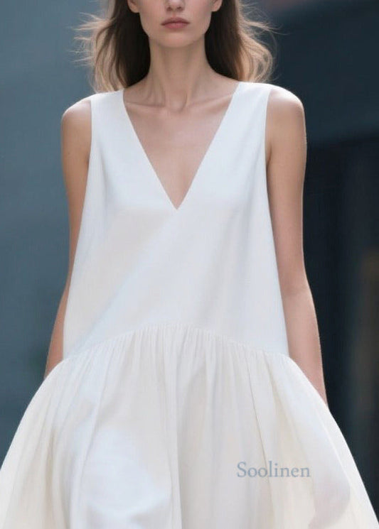 Chic White Print Exra Large Hem Chiffon Beach Dress Summer