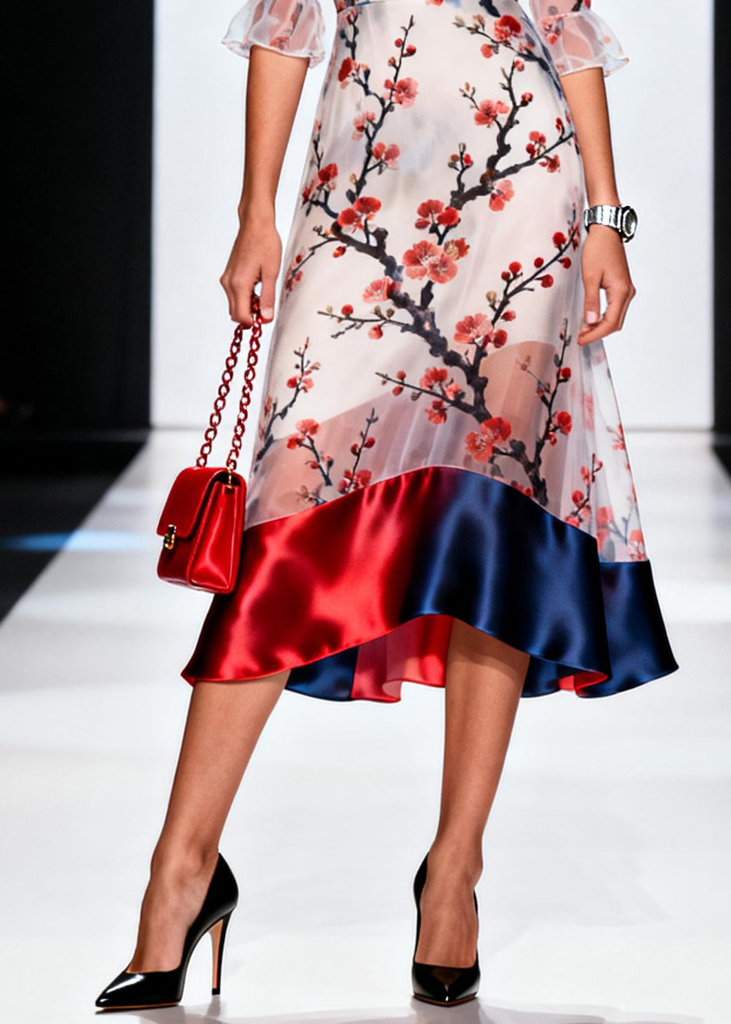 Chic White Print Patchwork Chiffon Vacation Dress Summer