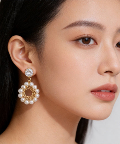 Chic White Ring-shaped Fine Pearl Drop Earrings
