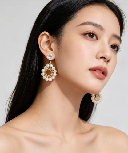 Chic White Ring-shaped Fine Pearl Drop Earrings