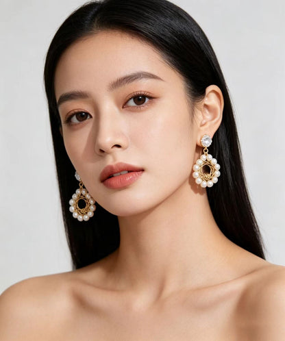 Chic White Ring-shaped Fine Pearl Drop Earrings