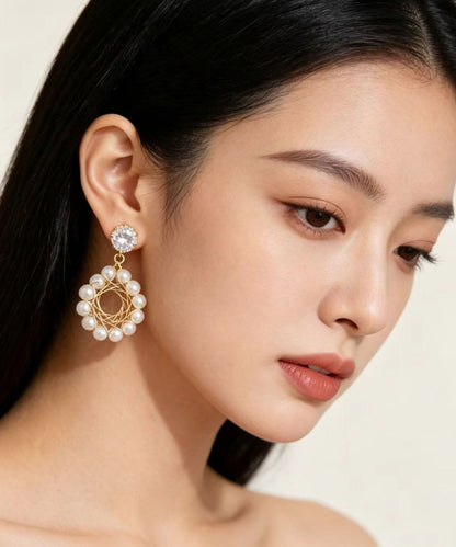Chic White Ring-shaped Fine Pearl Drop Earrings
