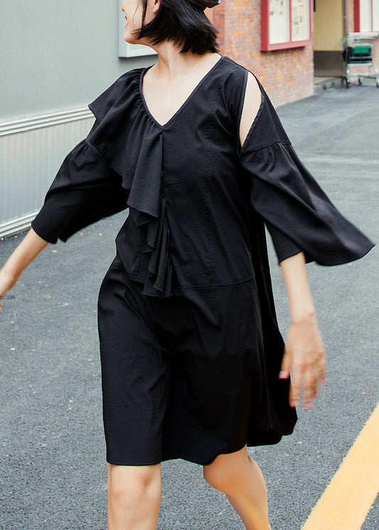 Chic White Ruffled Asymmetrical Cotton Mid Dresses Fall