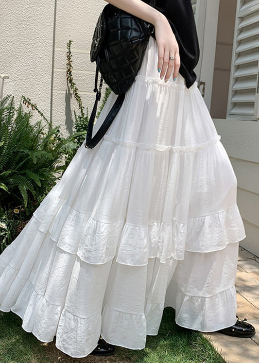 Chic White Ruffled Patchwork A Line Skirts Summer
