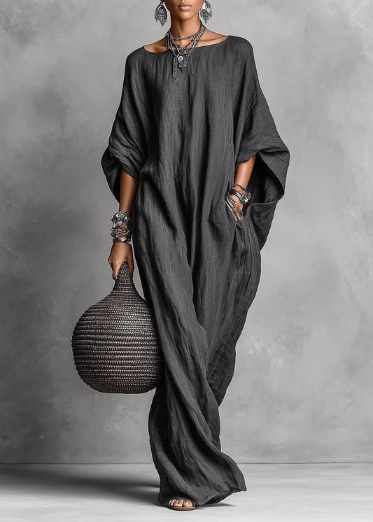 Chic White Slash Neck Pockets Cotton Long Dress Summer