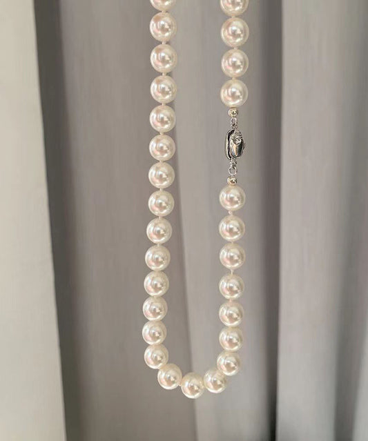 Chic White Sterling Silver Pearl Graduated Bead Necklac Two Piece Set