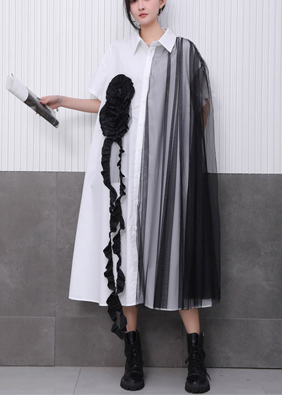 Chic White Tulle Patchwork Maxi Dress Short Sleeve