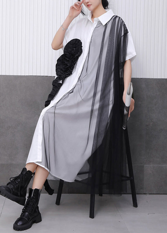 Chic White Tulle Patchwork Maxi Dress Short Sleeve