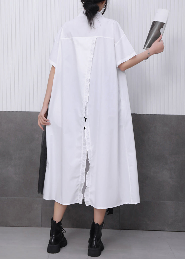 Chic White Tulle Patchwork Maxi Dress Short Sleeve