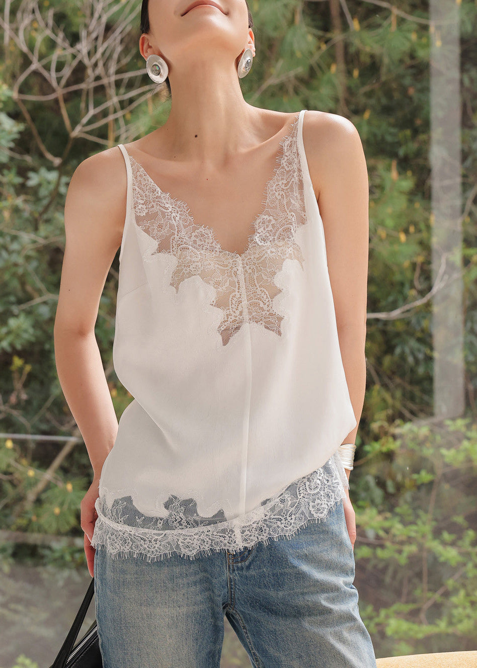 Chic White V Neck Patchwork Lace Vests Summer